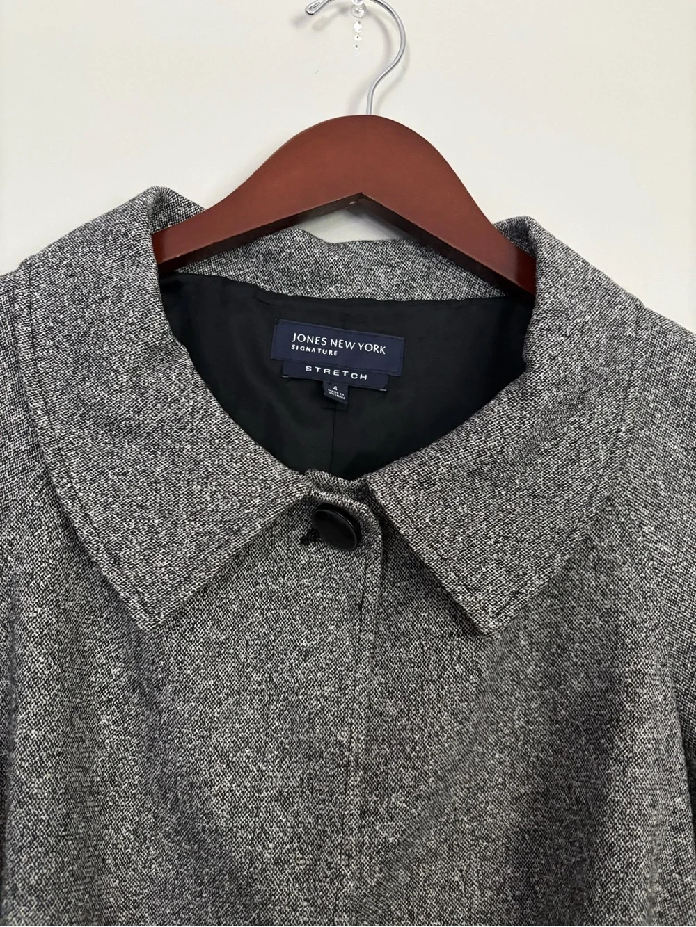 Jones New York Signature Wool Silk Blend Gray Cropped Belted Blazer 4